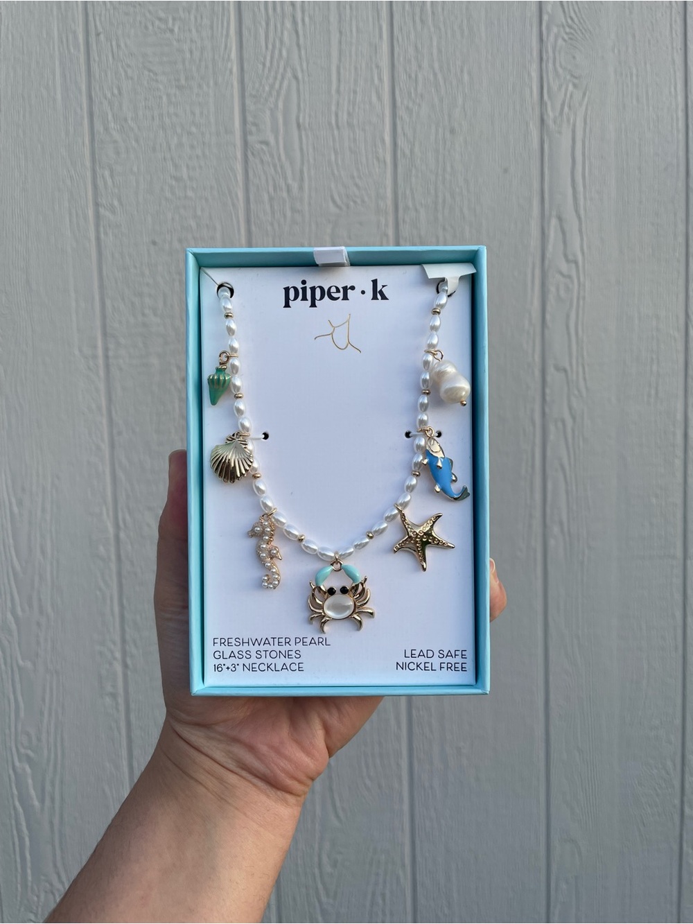 Piper K Freshwater Pearl Glass Stones Charm Necklace